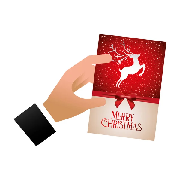 Mão Com Cartão Saudação Feliz Natal Ilustração Vetorial — Vetor de Stock