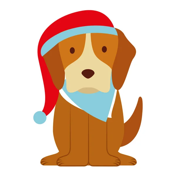 Dog Scarf Hat Merry Christmas Vector Illustration — Stock Vector