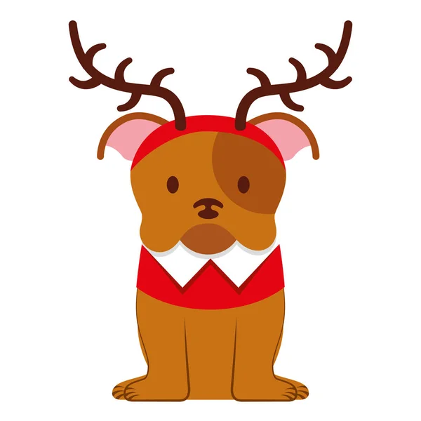 Собака Рогами Весела Різдвяна Листівка Векторні Ілюстрації — стоковий вектор
