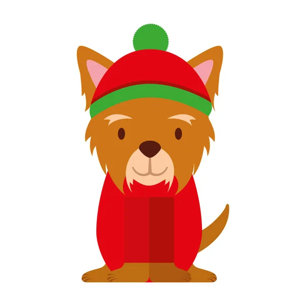 Perro Con Suéter Sombrero Feliz Navidad Vector Ilustración — Vector de stock