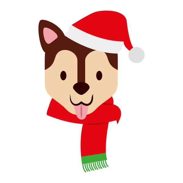 Perro Con Bufanda Sombrero Feliz Navidad Vector Ilustración — Vector de stock