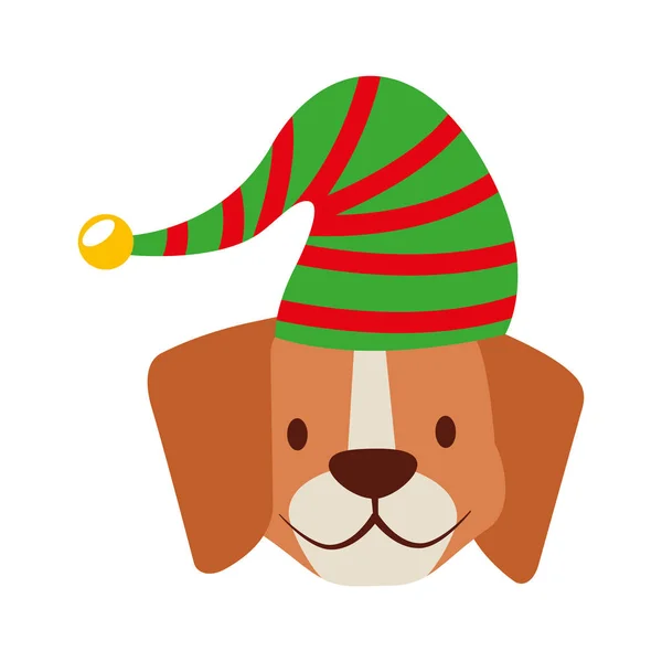 Dog Hat Winter Merry Christmas Vector Illustration — Stock Vector