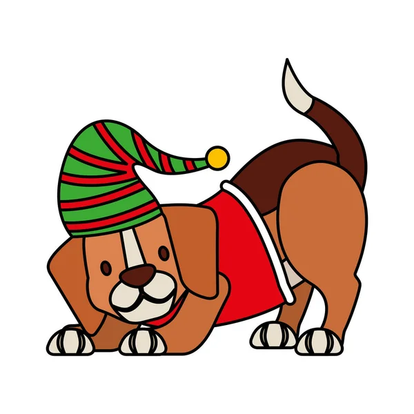 Perro Con Suéter Sombrero Feliz Navidad Vector Ilustración — Vector de stock