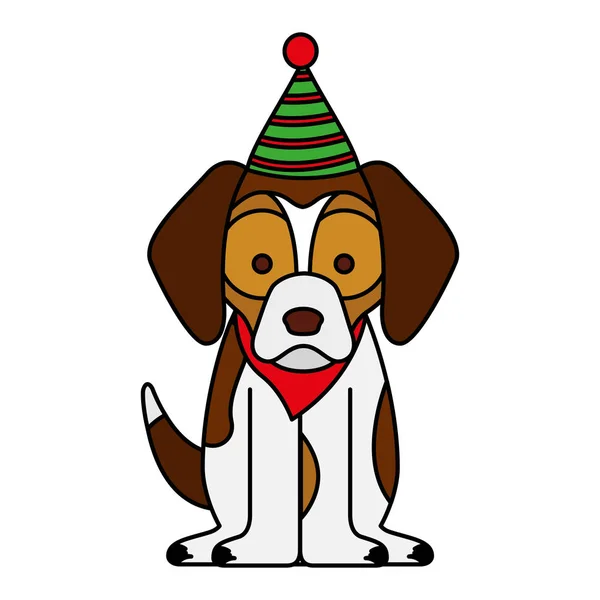 Câine Eșarfă Pălărie Vesel Crăciun Ilustrație Vector — Vector de stoc