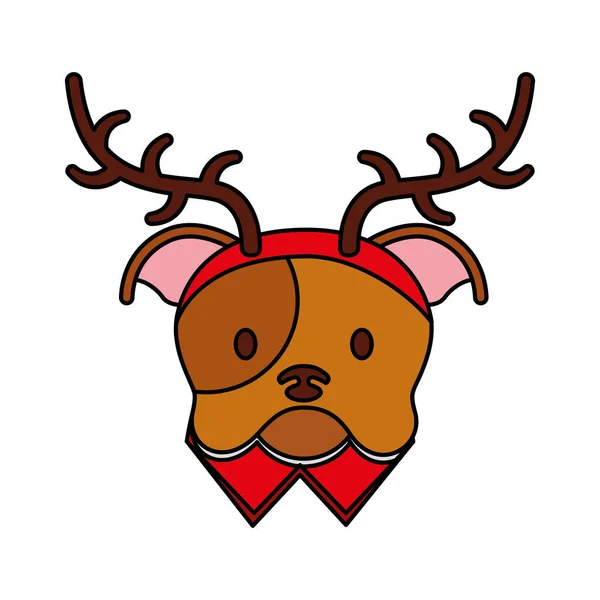 Cão Com Chifres Feliz Natal Cartão Vetor Ilustração —  Vetores de Stock