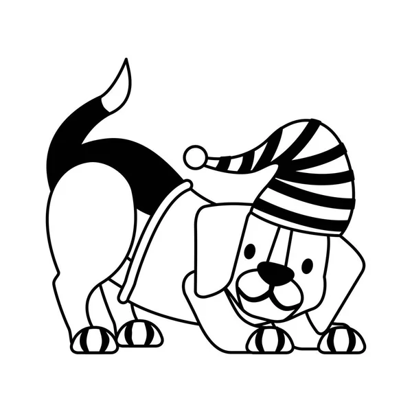 Pes Čepice Zimní Veselé Vánoce Vektorové Ilustrace — Stockový vektor