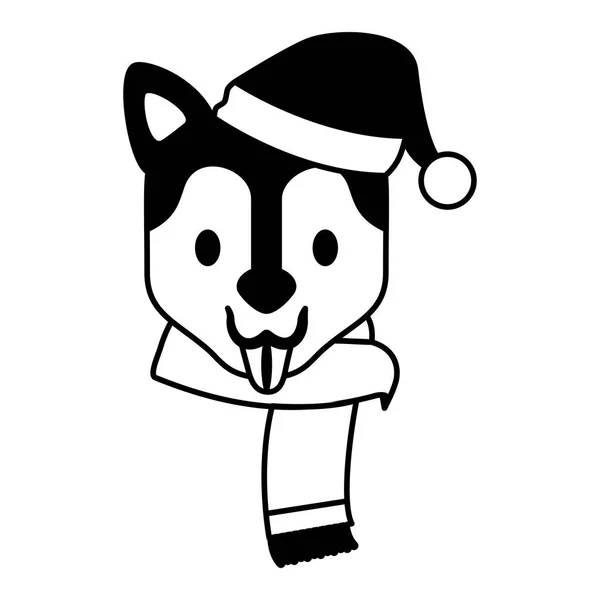 Cão Com Cachecol Chapéu Feliz Natal Vetor Ilustração —  Vetores de Stock