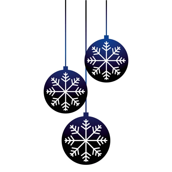 Весела Різдвяна Прикраса Блакитні Кульки Сніжинка Векторні Ілюстрації — стоковий вектор