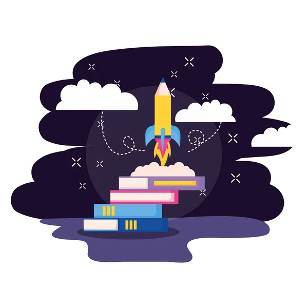 Books Rocket Education Space Background Vector Illustration — Stock Vector
