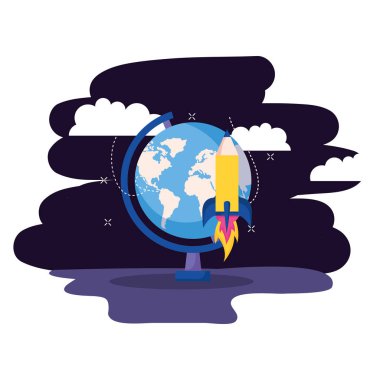 Dünya kalem roket eğitim alan arka plan vektör çizim üzerinde