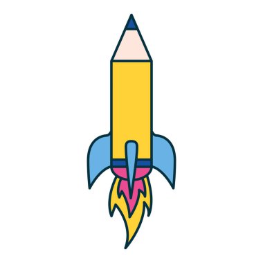 Beyaz arka plan vektör çizim kalem roket eğitim