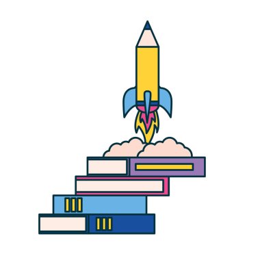 roket fırlatma kitapları eğitim okulu vektör çizimi