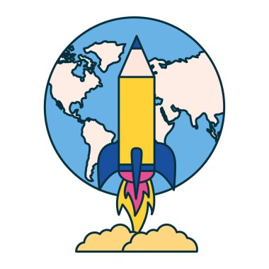 Dünya eğitim okul vektör çizim başlatmak roket