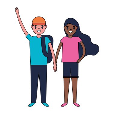 gülümseyen erkek ve kız elele illüstrasyon vektör 
