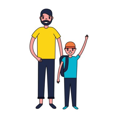 Baba ve oğul sırt çantaları ile illüstrasyon vektör 