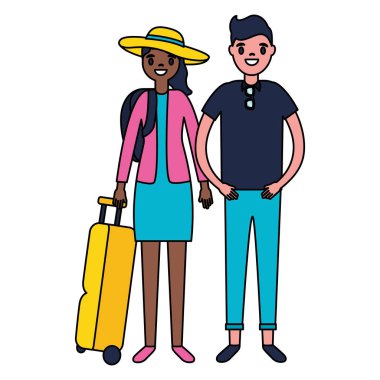 çanta ve kamera ile turist çift illüstrasyon vektör 