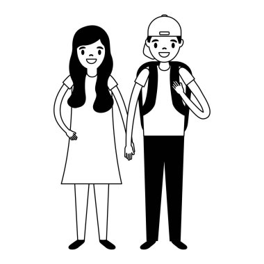 gülümseyen erkek ve kız elele illüstrasyon vektör 