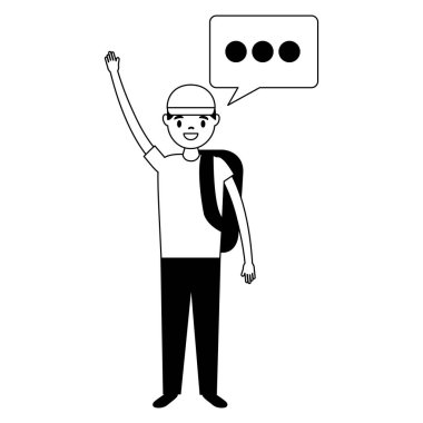 vektör çizim adam karakter ve konuşma balonu 