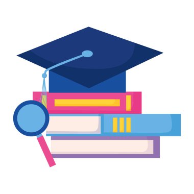 Mezuniyet şapka kitaplar eğitim okul vektör çizim