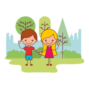 sevimli erkek ve kız parkta illüstrasyon vektör