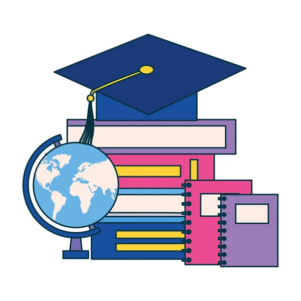 Graduation Hat Globe Books Education School Vector Illustration — Stock Vector
