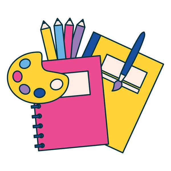 Notebook Palet Kleur Borstel Onderwijs School Vectorillustratie — Stockvector