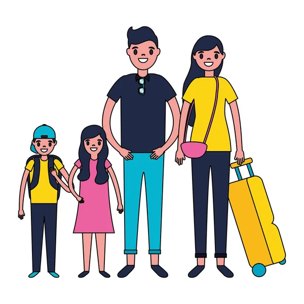 Rodzina Podróżujący Turystyczne Bagażu Wakacje Wektor Ilustracja — Wektor stockowy