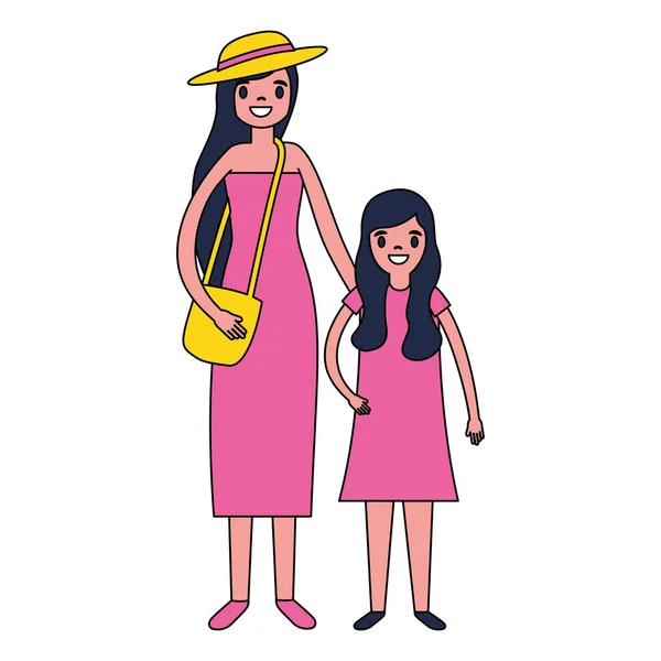 Γυναίκα Και Κορίτσι Οικογένειας Χαρακτήρων Διανυσματικά Εικονογράφηση — Διανυσματικό Αρχείο
