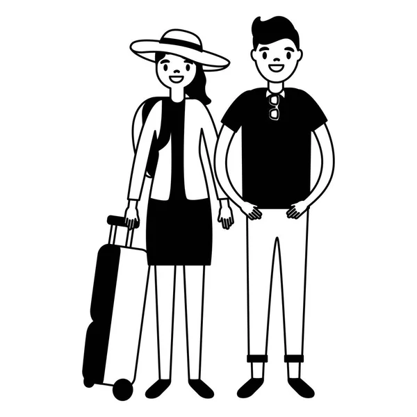 Turista Pareja Con Bolso Cámara Vector Ilustración — Archivo Imágenes Vectoriales