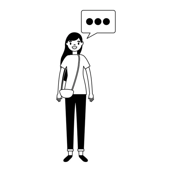 Personaggio Donna Con Illustrazione Vettoriale Bolla Vocale — Vettoriale Stock