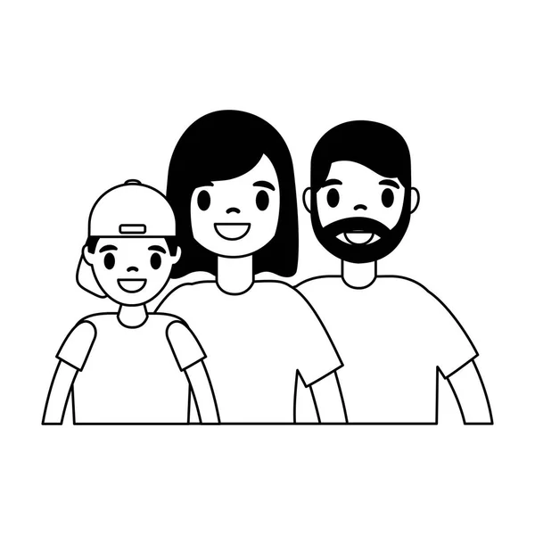 Portret Familie Ouders Zoon Vectorillustratie — Stockvector