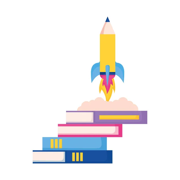 Rakétakilövő Könyvek Oktatási Iskola Vektor Illusztráció — Stock Vector