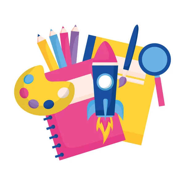 Ordinateur Portable Fusée Artistique Couleur Brosse Éducation École Vectoriel Illustration — Image vectorielle