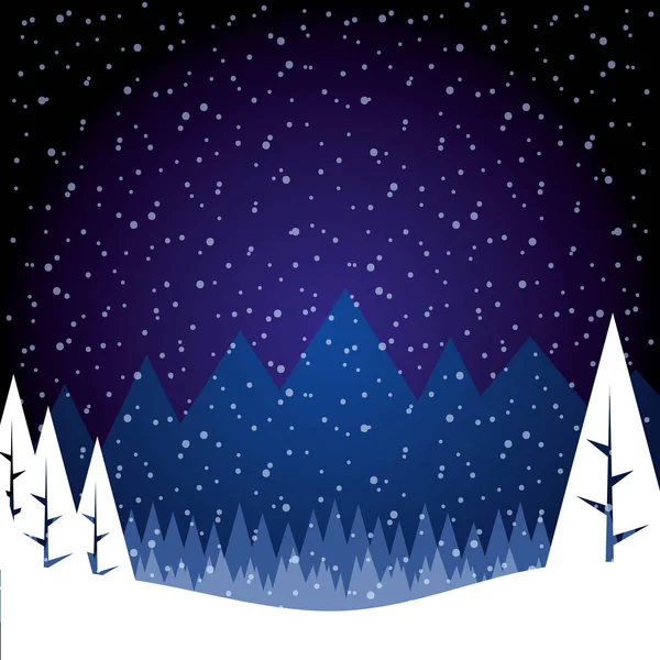 Inverno Ladscape Neve Albero Foresta Montagne Vettore Illustrazione — Vettoriale Stock