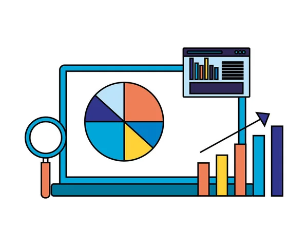 Laptop Statisztikák Honlapján Kutatás Motor Optimization Vektor Illusztráció — Stock Vector