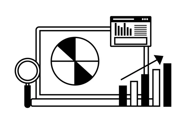 Portátil Estadísticas Sitio Web Optimización Del Motor Búsqueda Vector Ilustración — Vector de stock