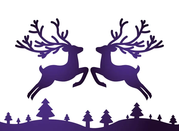 シルエット鹿木カード装飾ベクトル図 — ストックベクタ