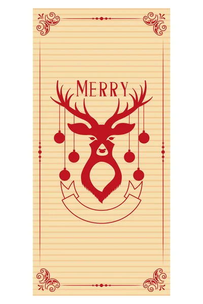 Veado Clássico Cartão Alegre Natal Decoração Vetor Ilustração — Vetor de Stock