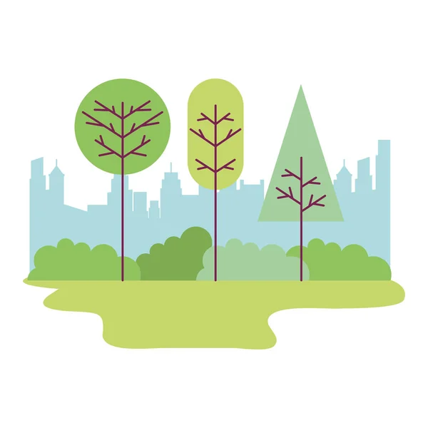 Parque Ciudad Paisaje Árboles Arbustos Vector Ilustración — Vector de stock