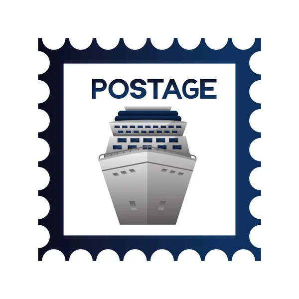 Postage Stamp Cruise Ship White Background Vector Illustration — Stock Vector