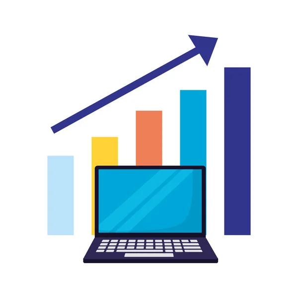 Laptop Növekedés Diagram Kutatás Motor Optimization Vektoros Illusztráció — Stock Vector