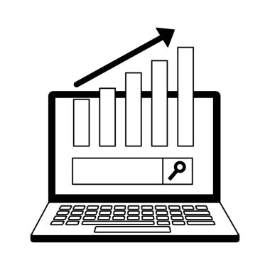 dizüstü bilgisayar istatistikleri grafik arama motoru optimizasyonu bar illüstrasyon vektör