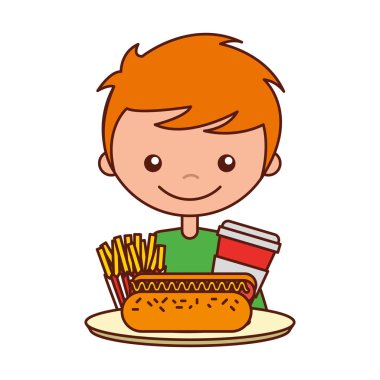 Sosisli sandviç soda ve patates kızartması vektör çizim bir çocuk