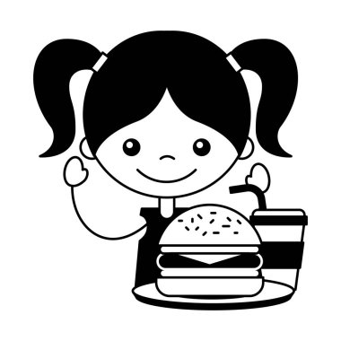 burger ve soda vektör çizim ile kız