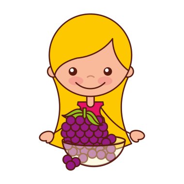 kız ve üzüm vektör çizim ile kase