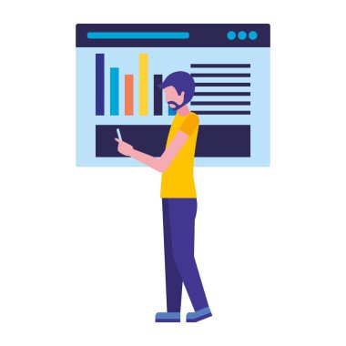Mobil Web sitesi rapor grafik vektör çizim kullanarak iş adamı