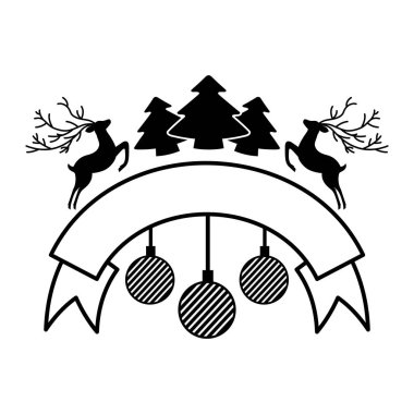 ağaç geyik merry christmas dekorasyon vektör çizim topları