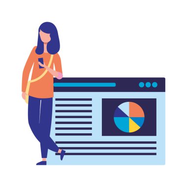 Mobil Web sayfası raporu vektör çizim kullanan kadın