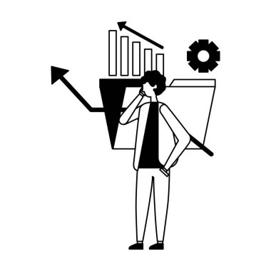 işadamı mobil klasör rapor diyagramı vektör çizim ile