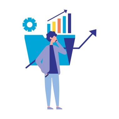 işadamı mobil klasör rapor diyagramı vektör çizim ile